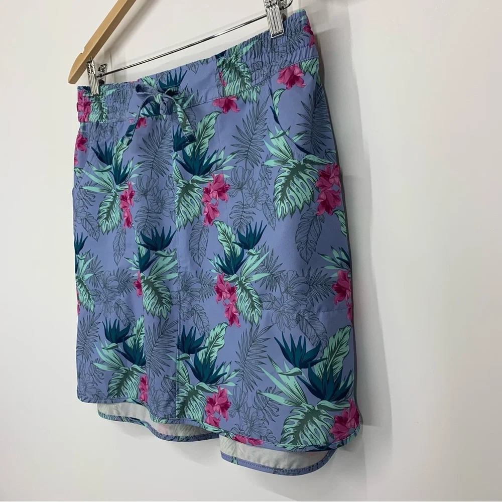 Duluth Trading Co Blue Green & Pink Tropical Palm Pull On Swim Skirt Cover Up